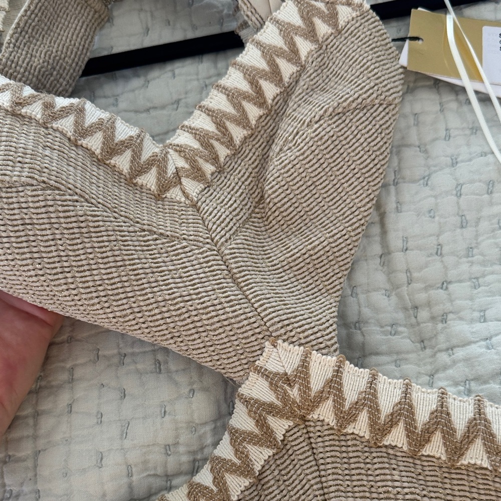 PatBO Beige Fringe Halter Knit Dress with Zigzag Trim - Picture 5 of 8